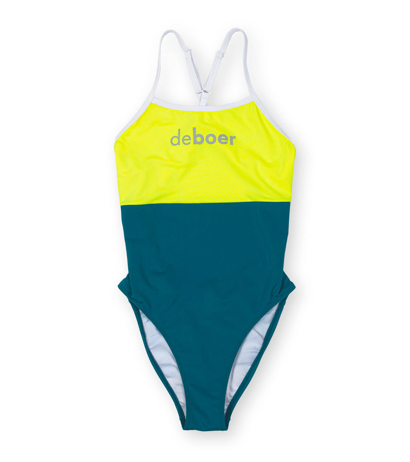 women's active back polo yellow/teal - deboer swim