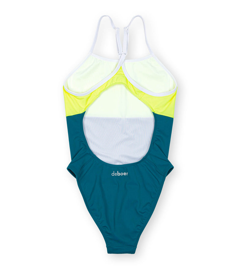 women's active back polo yellow/teal - deboer swim