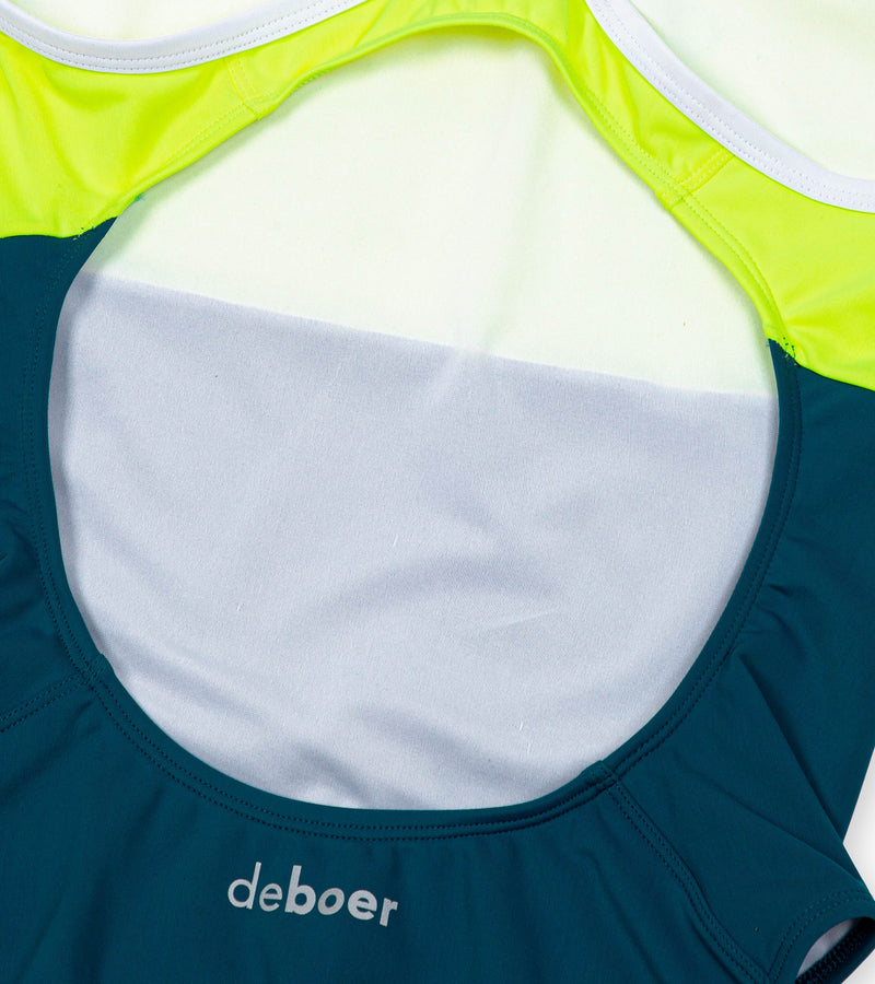 women's active back polo yellow/teal - deboer swim