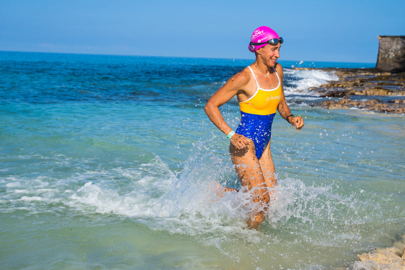 women's active back polo/sunrise-savoy - deboer swim