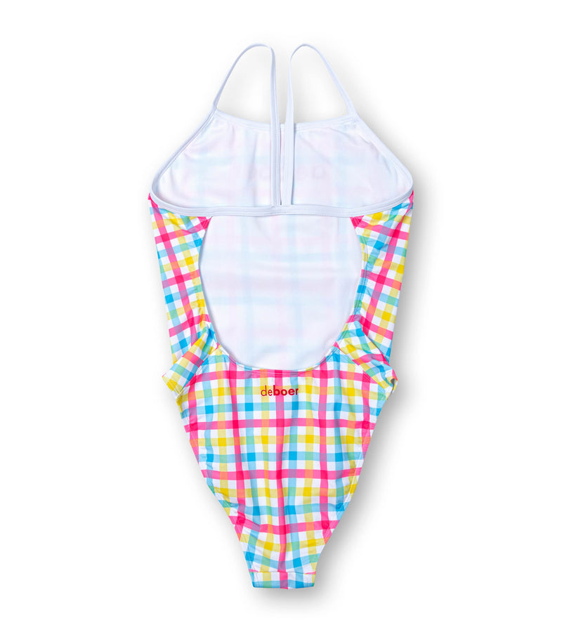 women's open back ripple buffalo check/pink