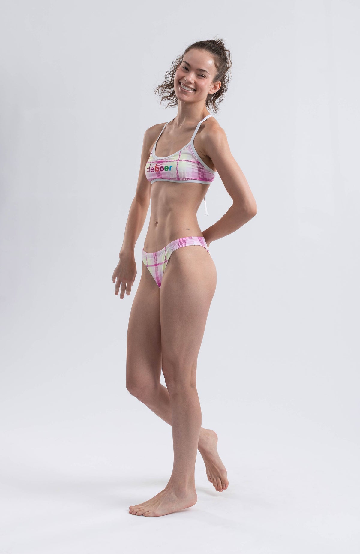 women's two piece ripple plaid/pink - deboer swim