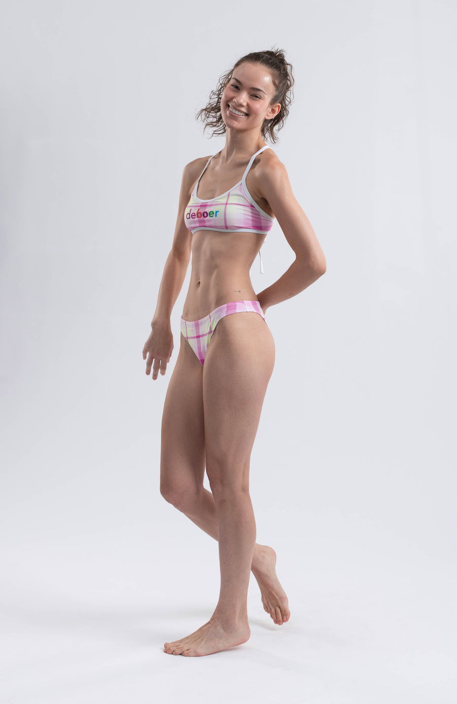 women's two piece ripple plaid/pink - deboer swim